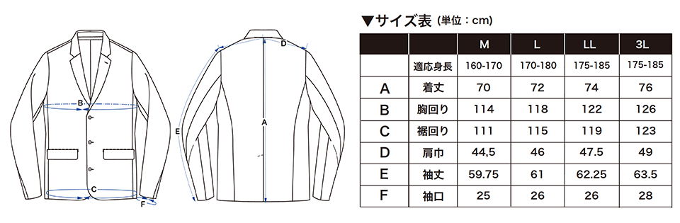ジャケット サイズ表