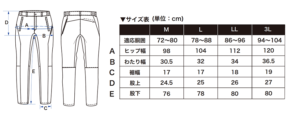 パンツ サイズ表