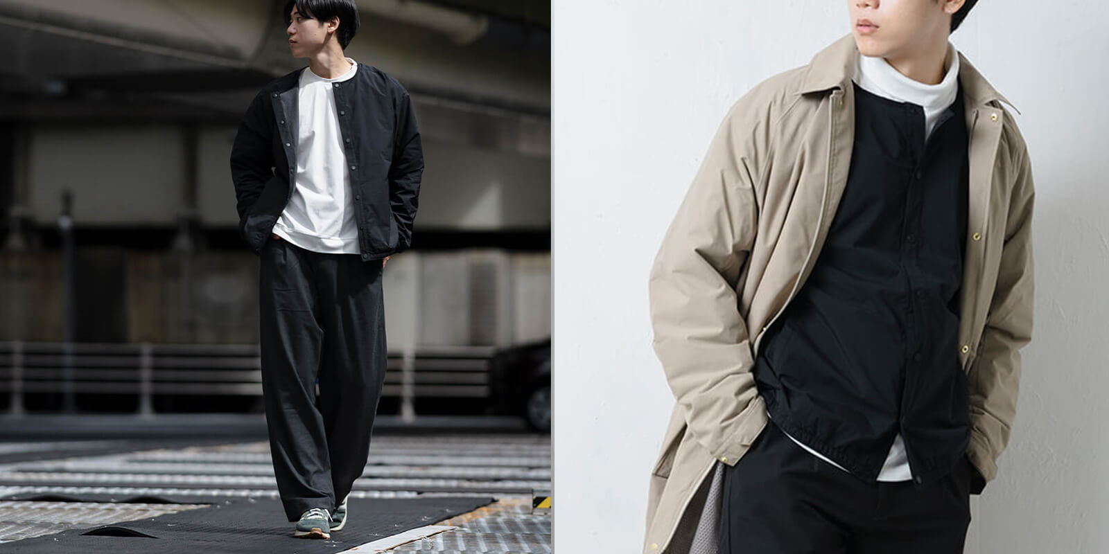 AH-1012 メンズノーカラーウォームジャケット モデル着用画像